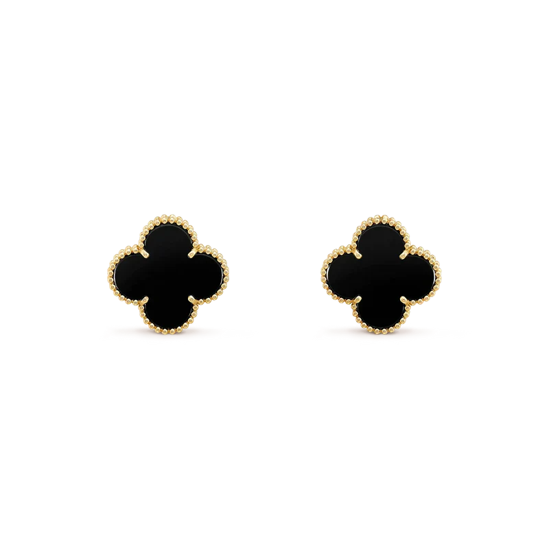 [Glimmer]CLOVER MEDIUM 1 MOTIFS  ONYX STUD EARRINGS