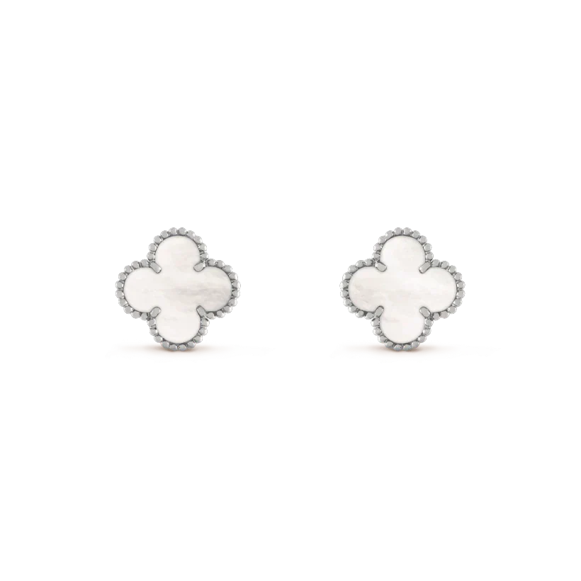 [Glimmer]CLOVER MEDIUM 1 MOTIFS  WHITE MOP EARRINGS SILVER