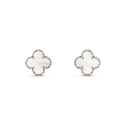[Glimmer]CLOVER MEDIUM 1 MOTIFS  WHITE MOP EARRINGS SILVER