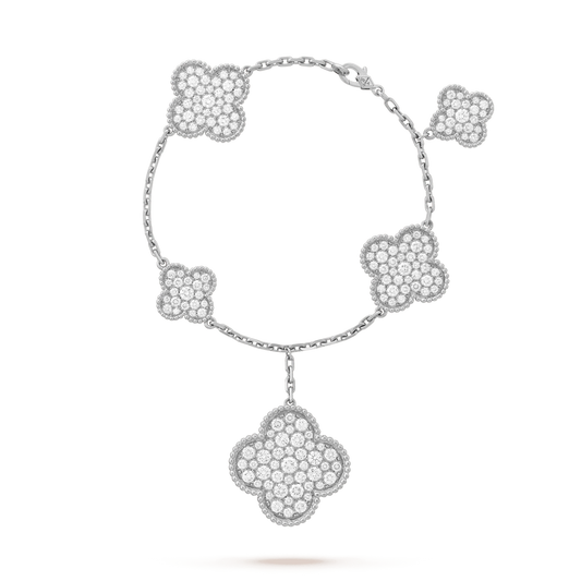 [Glimmer]CLOVER 6 MOTIFS SILVER DIAMOND BRACELET