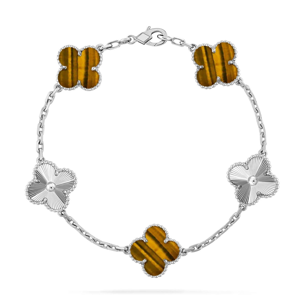 [Glimmer] CLOVER 5 MOTIFS TIGER EYE BRACELET COLLECTION
