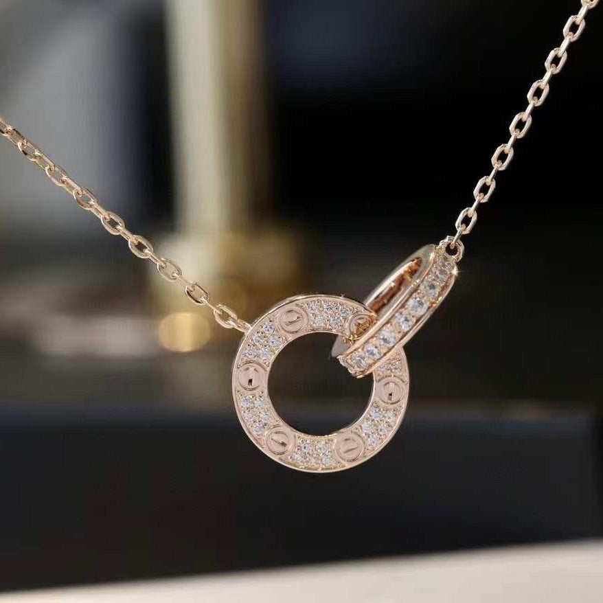 [Glimmer]LOVE 7.6MM NECKLACE Glimmer GOLD AND SILVER  FULL DIAMOND