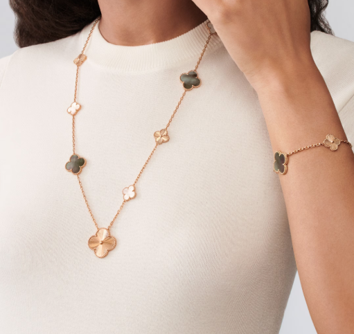 [Glimmer]DETACHABLE CLOVER 15(11+4) FLOWER SILVER NECKLACE SET