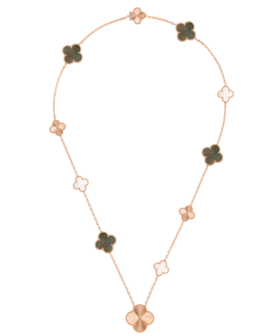 [Glimmer]DETACHABLE CLOVER 15(11+4) FLOWER SILVER NECKLACE SET