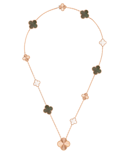 [Glimmer]DETACHABLE CLOVER 15(11+4) FLOWER SILVER NECKLACE SET