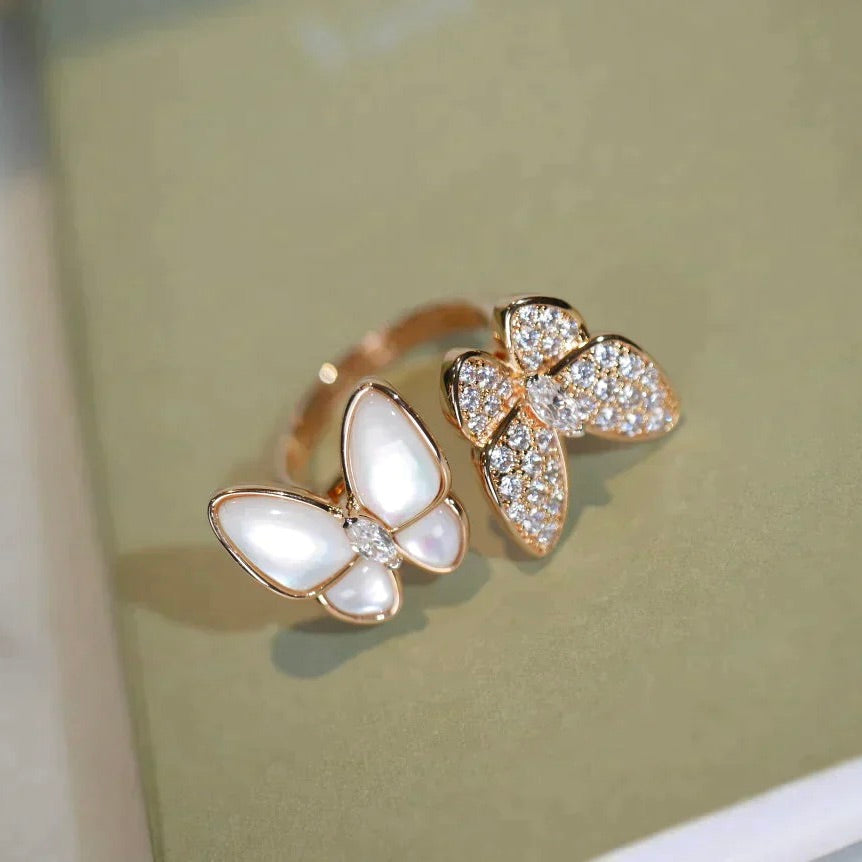 [Glimmer]TWIN BUTTERFLY DIAMOND MOP RING