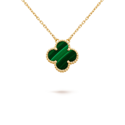 [Glimmer]CLOVER 15MM MALACHITE SINGLE FLOWER  NECKLACE