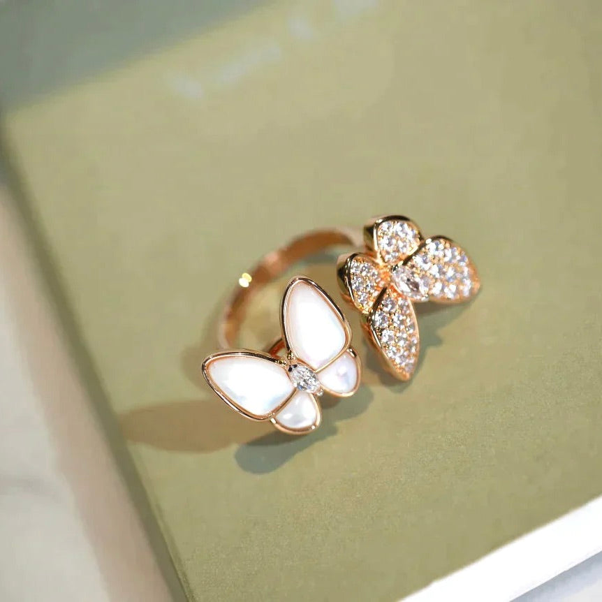 [Glimmer]TWIN BUTTERFLY DIAMOND MOP RING