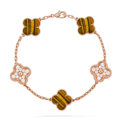 [Glimmer] CLOVER 5 MOTIFS TIGER EYE BRACELET COLLECTION