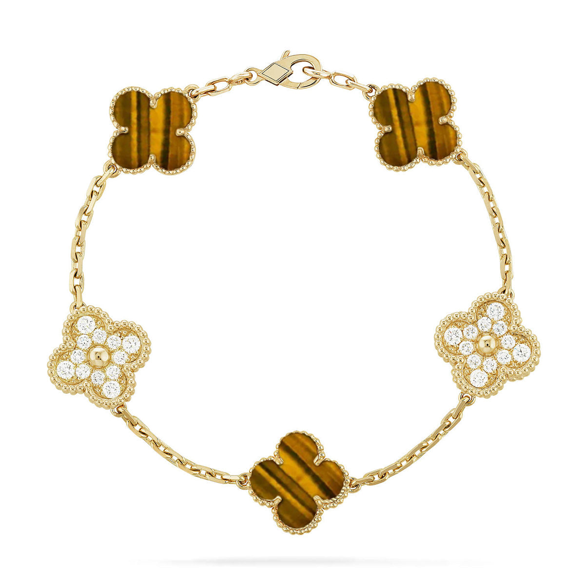 [Glimmer] CLOVER 5 MOTIFS TIGER EYE BRACELET COLLECTION