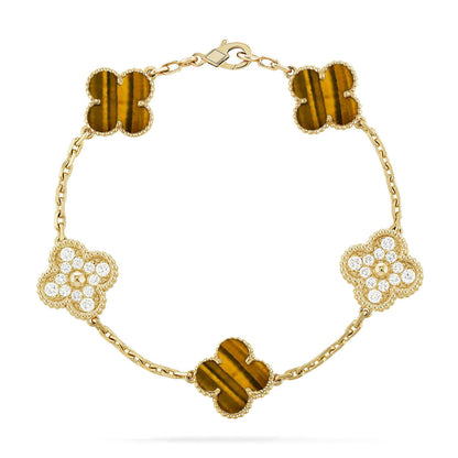 [Glimmer] CLOVER 5 MOTIFS TIGER EYE BRACELET COLLECTION
