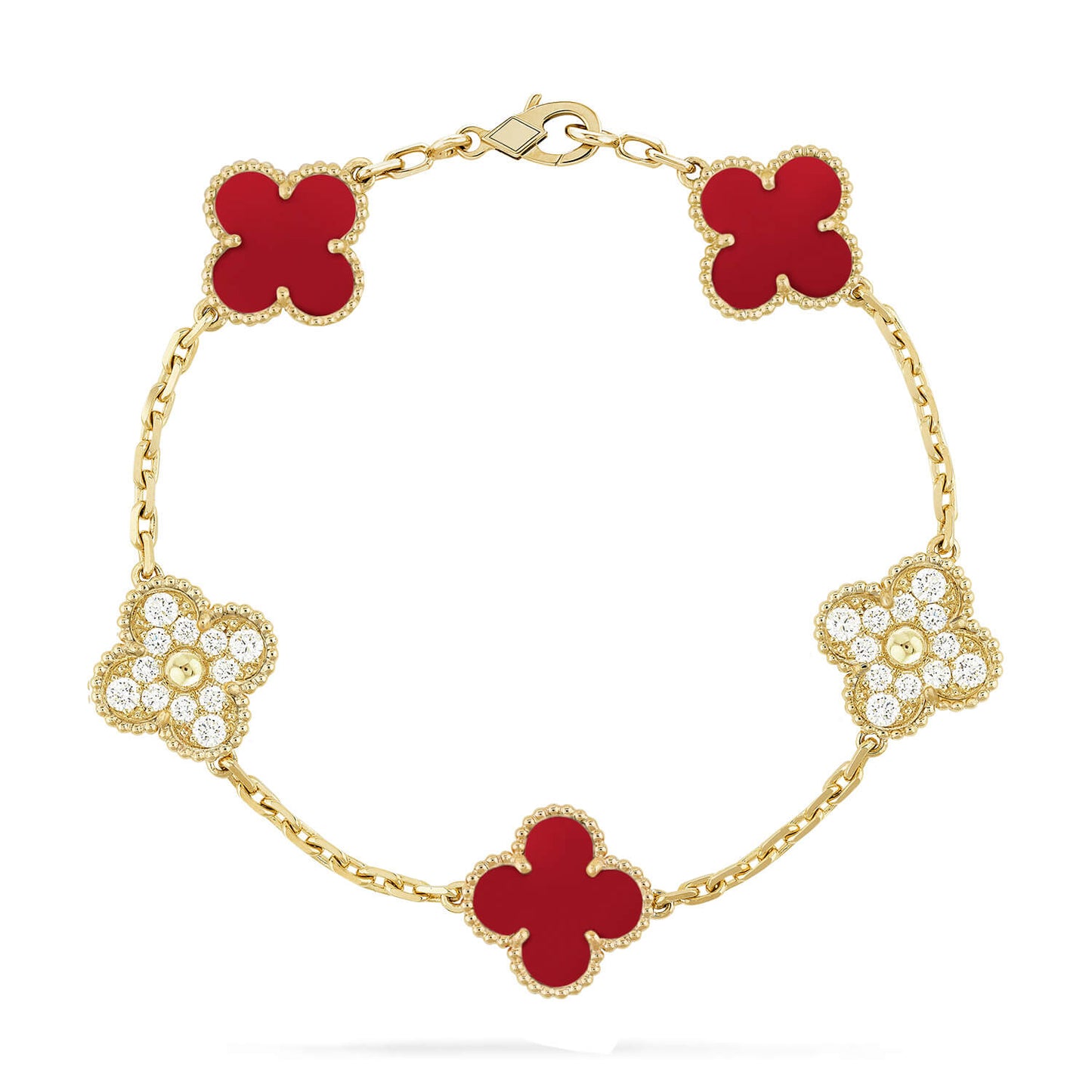 [Glimmer] CLOVER 5 MOTIF RED CORNELIAN BRACELET COLLECTION