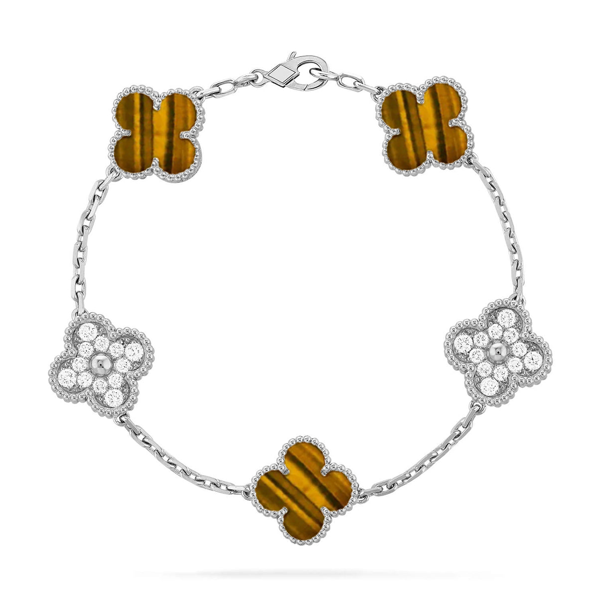 [Glimmer] CLOVER 5 MOTIFS TIGER EYE BRACELET COLLECTION