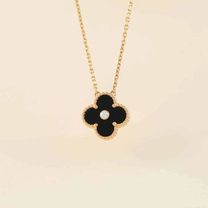 [Glimmer]CLOVER 15MM DIAMOND ONYX NECKLACE