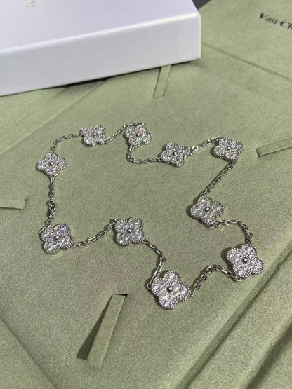 [Glimmer Jewelry]CLOVER 10 MOTIFS  FULL DIAMOND NECKLACE