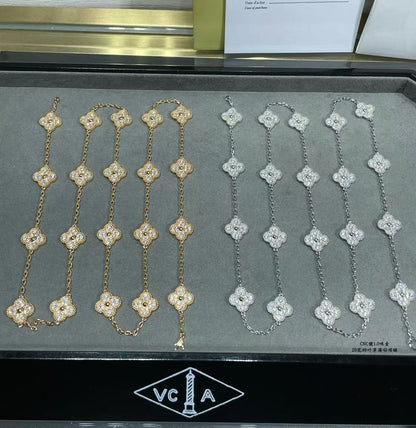[Glimmer]CLOVER 20 MOTIFS FULL-DIAMOND NECKLACE