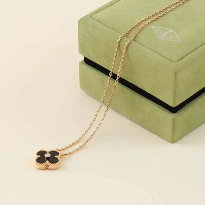 [Glimmer]CLOVER 15MM DIAMOND ONYX NECKLACE