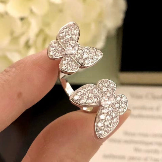 [Glimmer]TWIN SILVER BUTTERFLY DIAMOND RING