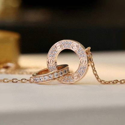 [Glimmer]LOVE 7.6MM NECKLACE Glimmer GOLD AND SILVER  FULL DIAMOND