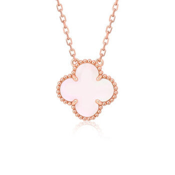 [Glimmer]CLOVER 15MM PINK MOTHER-OF-PEARL SINGLE FLOWER NECKLACE