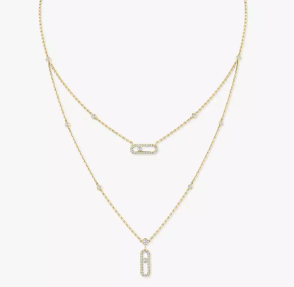 [Glimmer]MS Double-Circle Full-Diamond Necklace