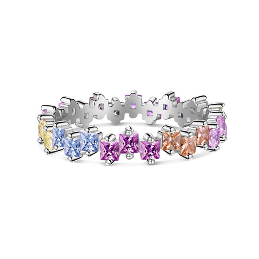 [Glimmer Jewelry]Mixed Colorful Square Staggered Rings