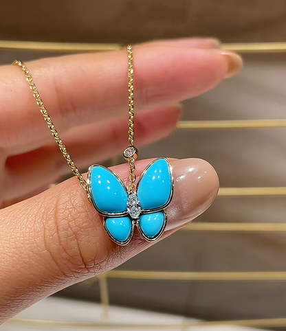 [Glimmer]Turquoise Butterfly Gold Necklace