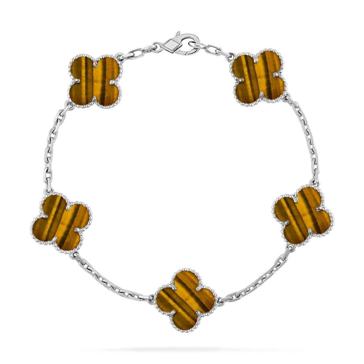 [Glimmer] CLOVER 5 MOTIFS TIGER EYE BRACELET COLLECTION