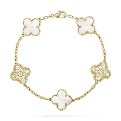 [Glimmer]CLOVER WHITE PEARL MOP 5 MOTIF BRACELET COLLECTION