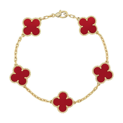 [Glimmer] CLOVER 5 MOTIF RED CORNELIAN BRACELET COLLECTION
