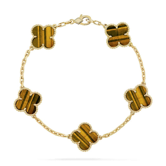 [Glimmer] CLOVER 5 MOTIFS TIGER EYE BRACELET COLLECTION