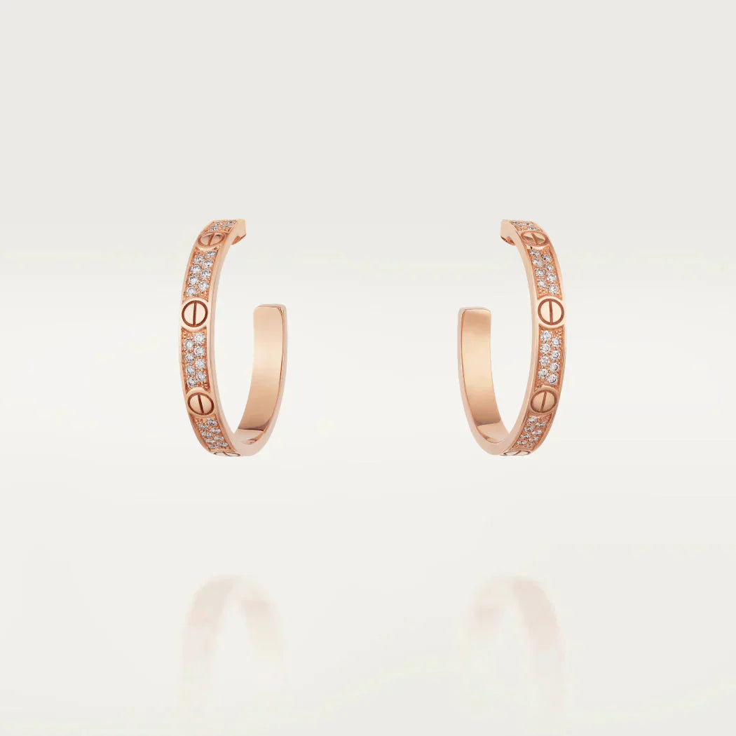 [Glimmer]LOVE DIAMOND PINK GOLD HOOP EARRINGS