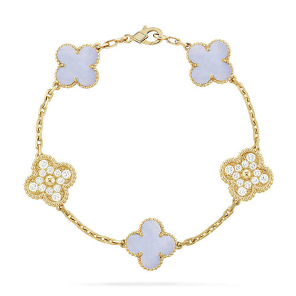 [Glimmer] CLOVER 5 MOTIF PURPLE CHALCEDONY BRACELET COLLECTION