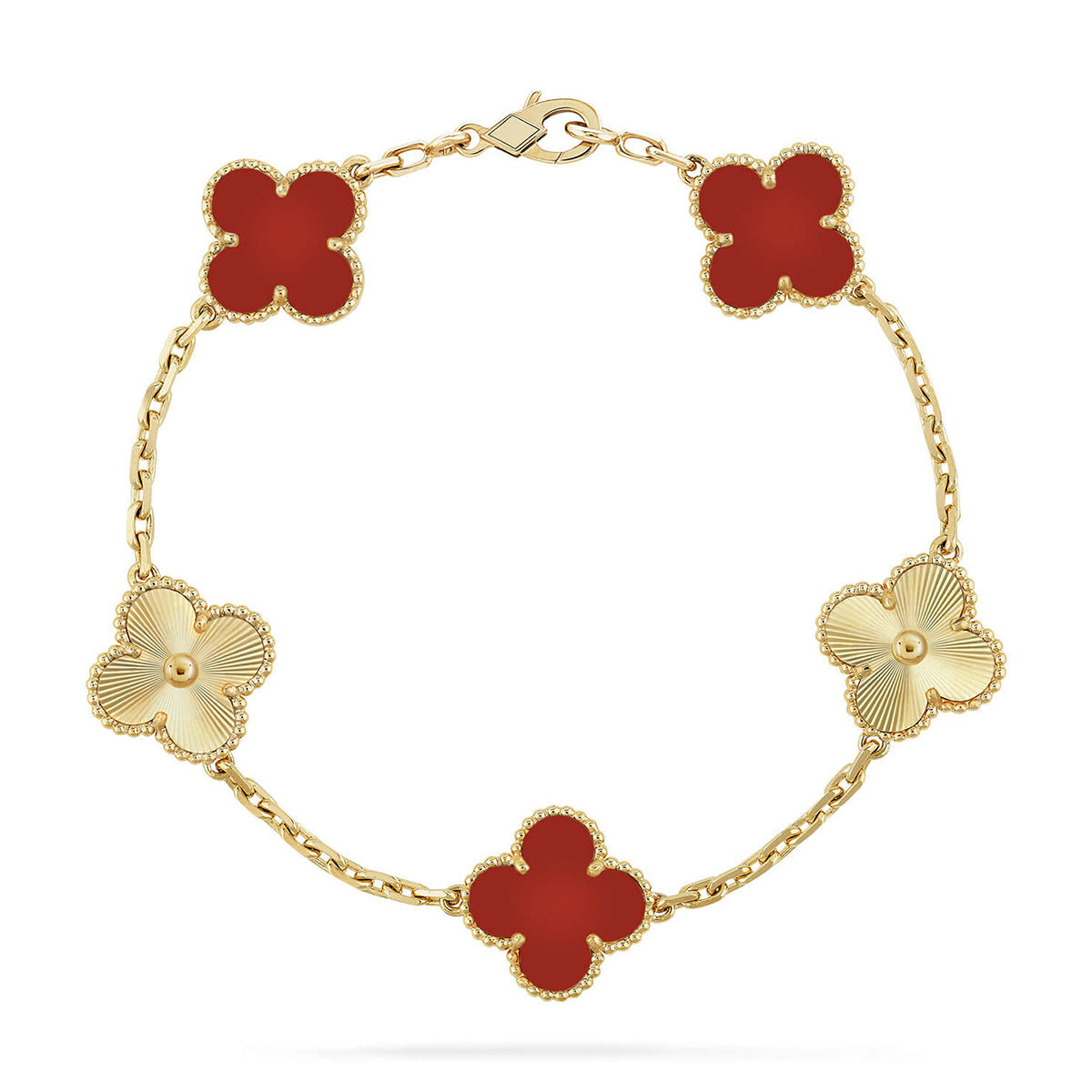 [Glimmer] CLOVER 5 MOTIF RED CORNELIAN BRACELET COLLECTION