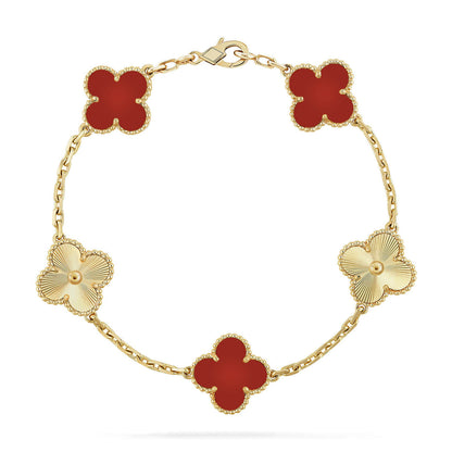 [Glimmer] CLOVER 5 MOTIF RED CORNELIAN BRACELET COLLECTION