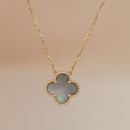 [Glimmer]CLOVER 15MM  GRAY MOTHER OF PEARL NECKLACE