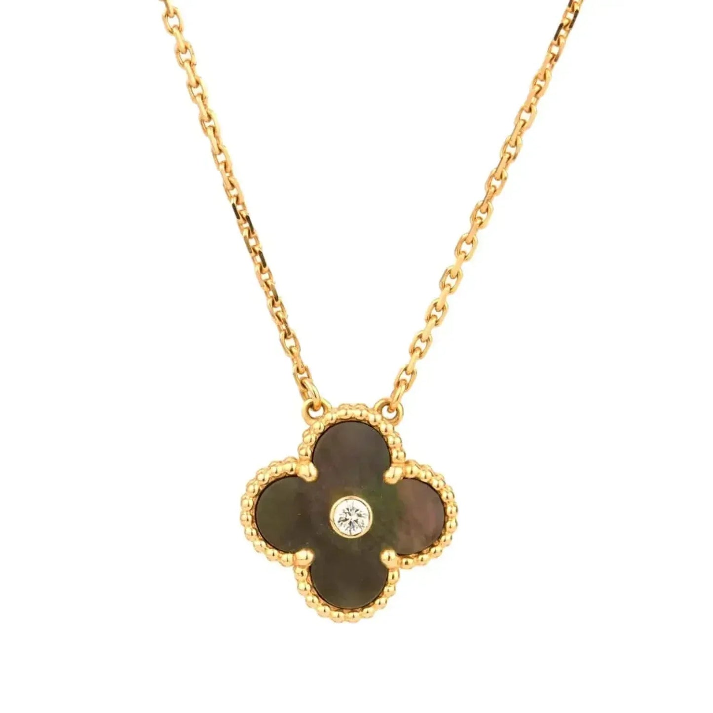 [Glimmer]CLOVER 15MM DIAMOND AND MOTHER-OF-GREY NECKLACE
