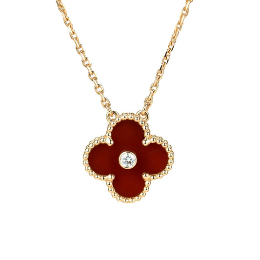 [Glimmer]CLOVER 15MM DIAMOND CARNELIAN NECKLACE