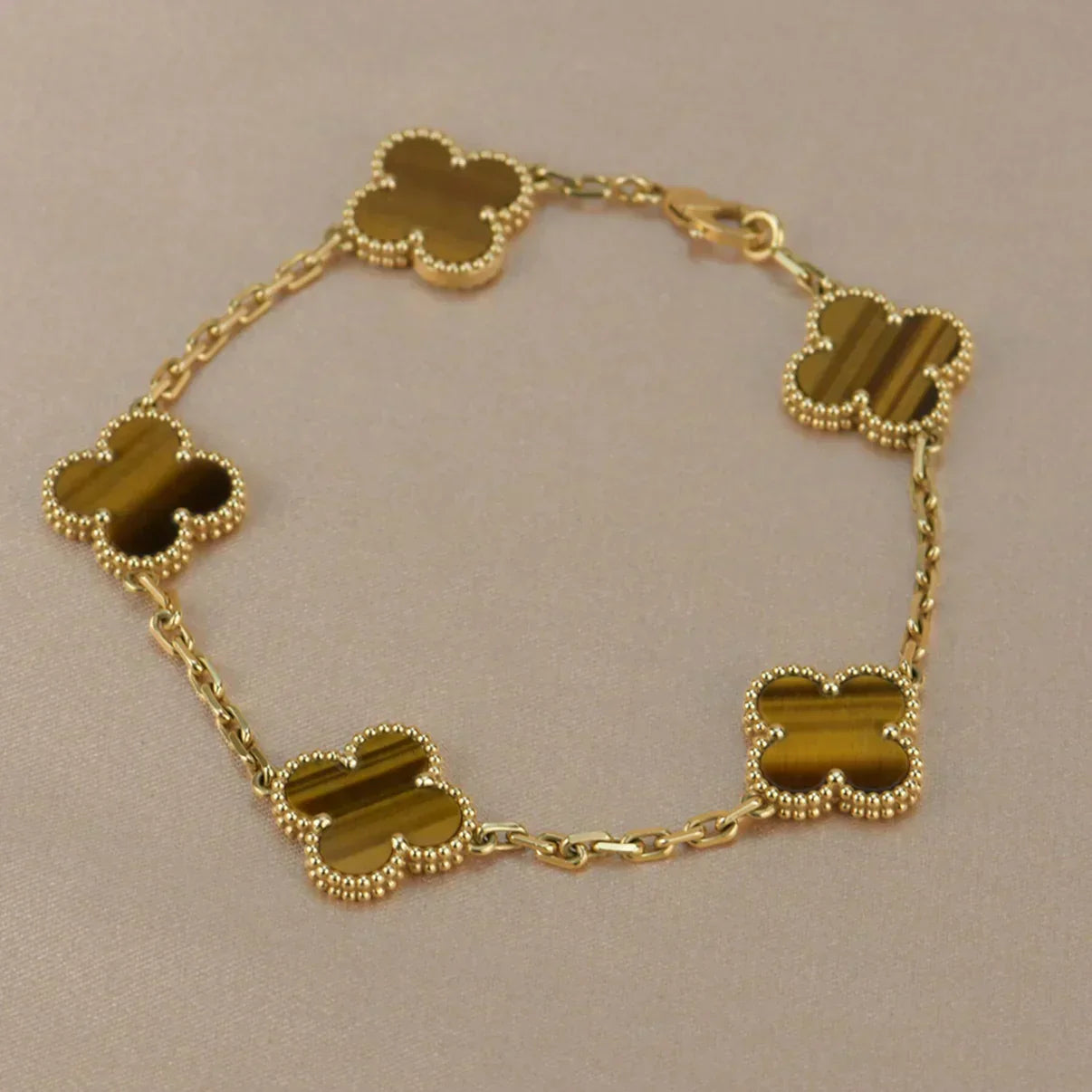 [Glimmer] CLOVER 5 MOTIFS TIGER EYE BRACELET COLLECTION