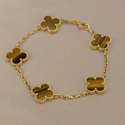 [Glimmer] CLOVER 5 MOTIFS TIGER EYE BRACELET COLLECTION