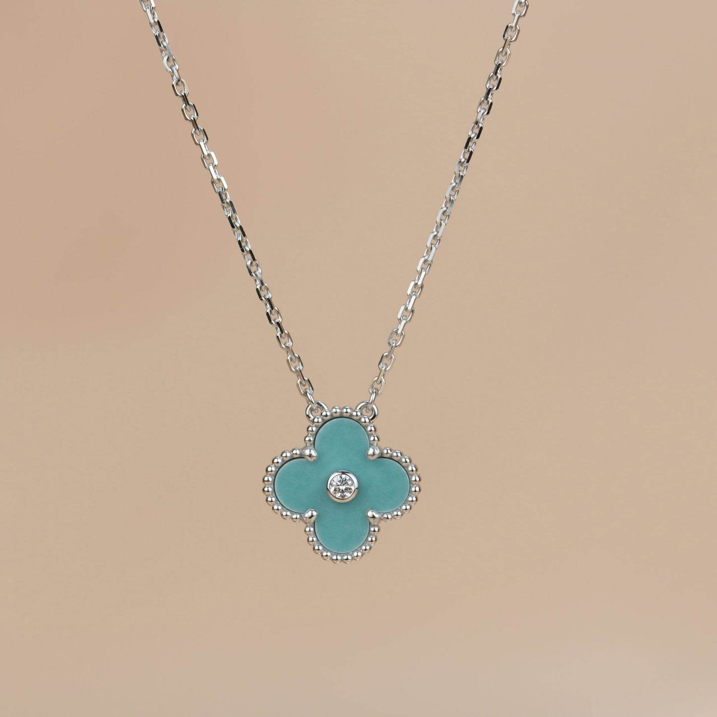 [Glimmer]CLOVER 15MM DIAMOND SVRES PORCELAIN  NECKLACE SILVER