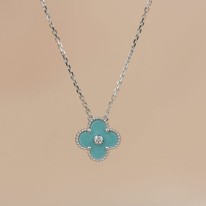 [Glimmer]CLOVER 15MM DIAMOND SVRES PORCELAIN  NECKLACE SILVER