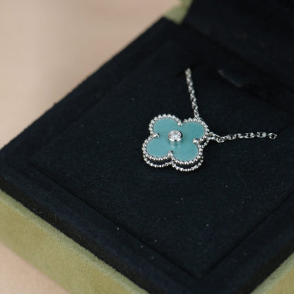 [Glimmer]CLOVER 15MM DIAMOND SVRES PORCELAIN  NECKLACE SILVER