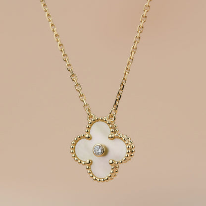 [Glimmer]CLOVER 15MM DIAMOND GOLD MOTHER OF PEARL NECKLACE