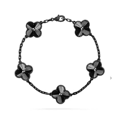 [Glimmer]クローバー 5モチーフ ブラック ブレスレット