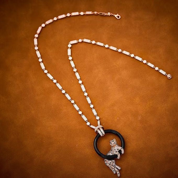 [Glimmer jewelrys]NEW ブラックサークル パンサー フルダイヤモンドネックレス