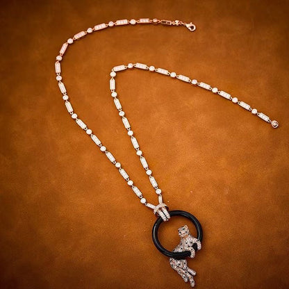 [Glimmer jewelrys]NEW ブラックサークル パンサー フルダイヤモンドネックレス