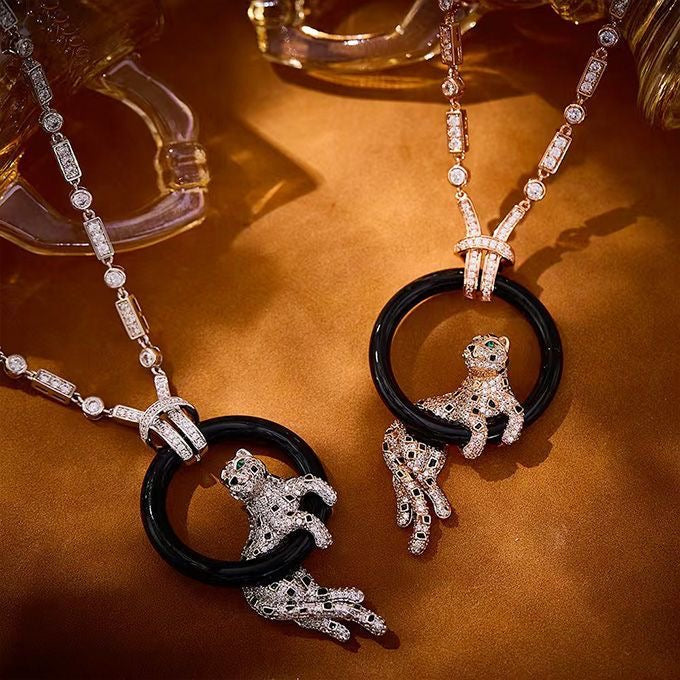 [Glimmer jewelrys]NEW ブラックサークル パンサー フルダイヤモンドネックレス