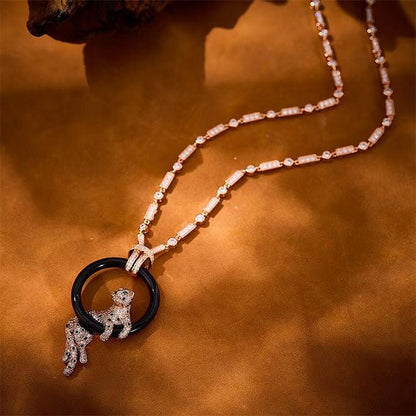 [Glimmer jewelrys]NEW ブラックサークル パンサー フルダイヤモンドネックレス