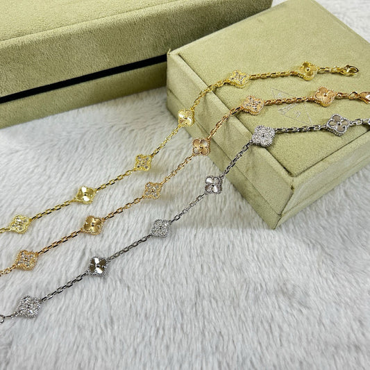 [Glimmer]CLOVER 6 MOTIF DIAMOND LASER BRACELET-w